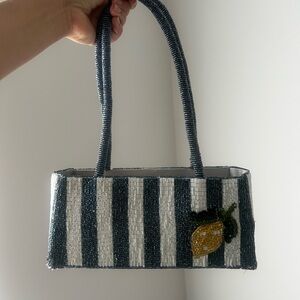 VIRAL Striped Beaded Handbag with Lemon Accent